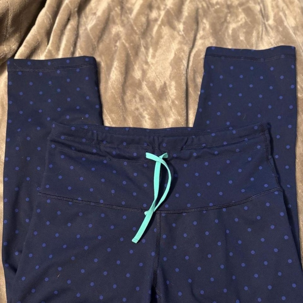Old Navy Active Dry Polka Dot Leggings Navy Blue Teal Drawstring‎ Womens Medium